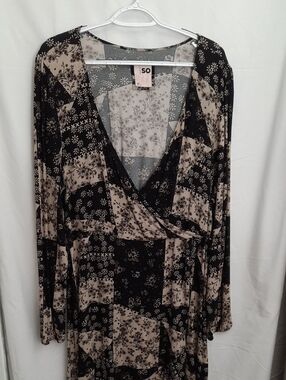 SO Black and Beige Floral Patchwork Wrap Dress - New With Tags - Size XXL